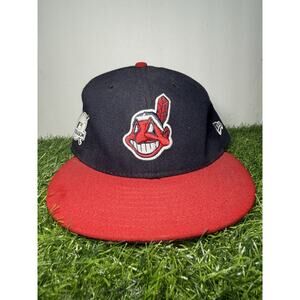 RARE Cleveland Indians 2017 Postseason 59FIFTY Hat 7 1/4 Chief Wahoo On-Field Ca